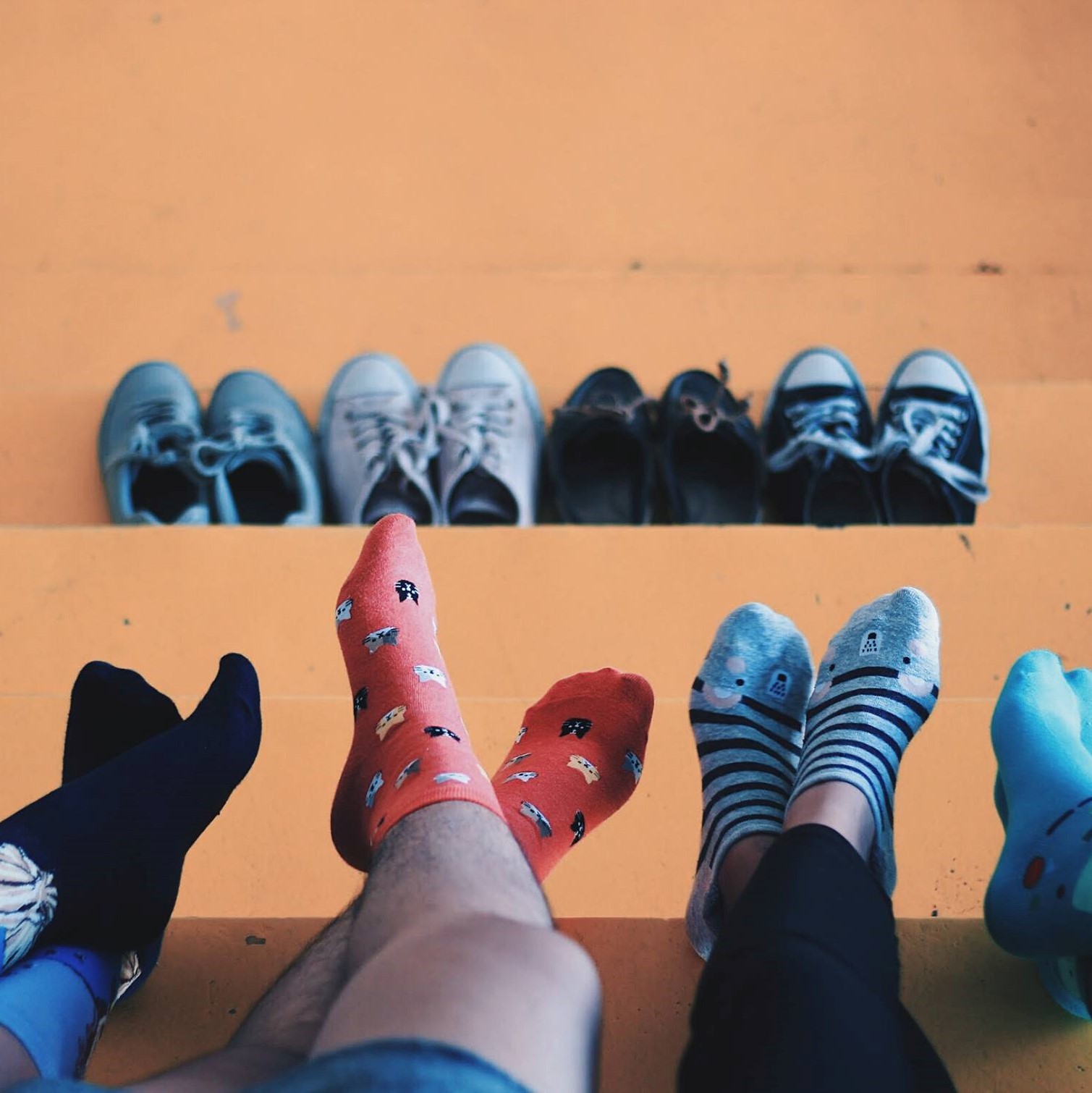 featured socks along the stair railings