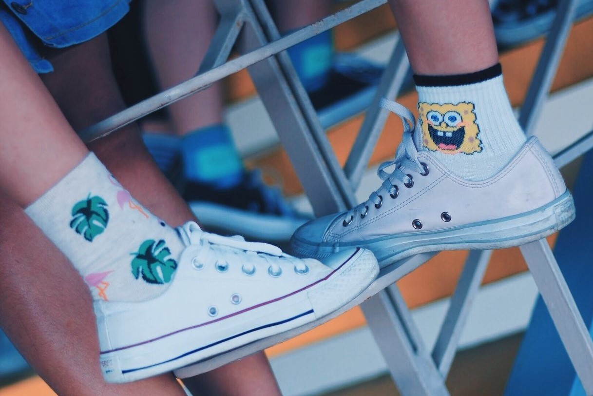 featured socks along the stair railings